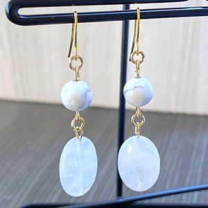 Gold Reclaimed Quartz and Reclaimed Howlite Drop Earring